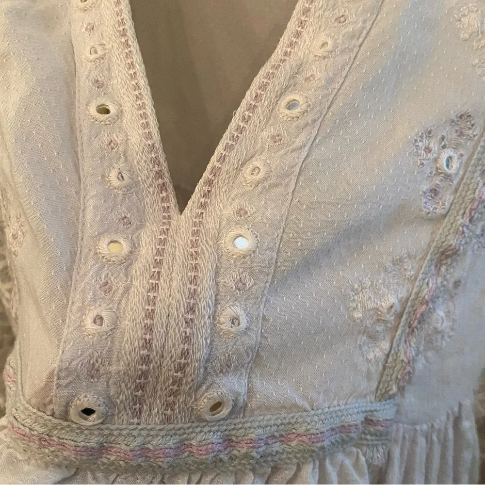 FREE PEOPLE Women Light Blue Boogie All Night Lace Balloon Sleeves Boho Top-S